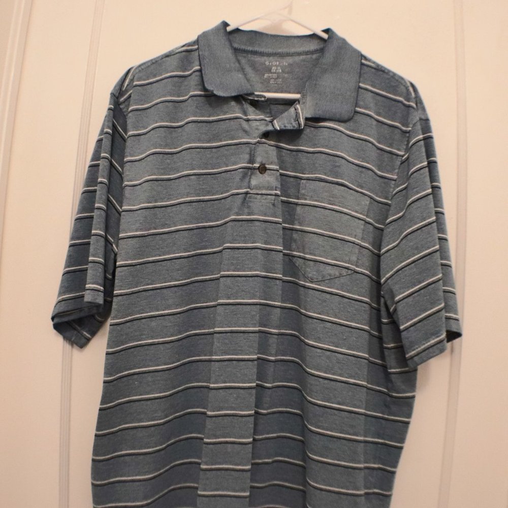 George XL Light blue striped pullover man's pocket shirt